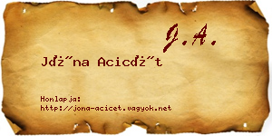 Jóna Acicét névjegykártya
